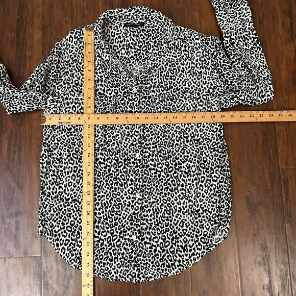 SOMETHING NAVY Leopard Print Button-Up Long Sleeve Shirt in Cream/Black - Picture 9 of 10